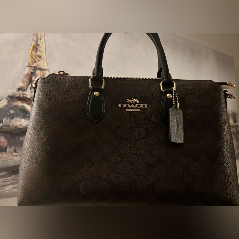 Coach Women's Black Brown and Gold Georgia Signature Satchel CW422 EUC